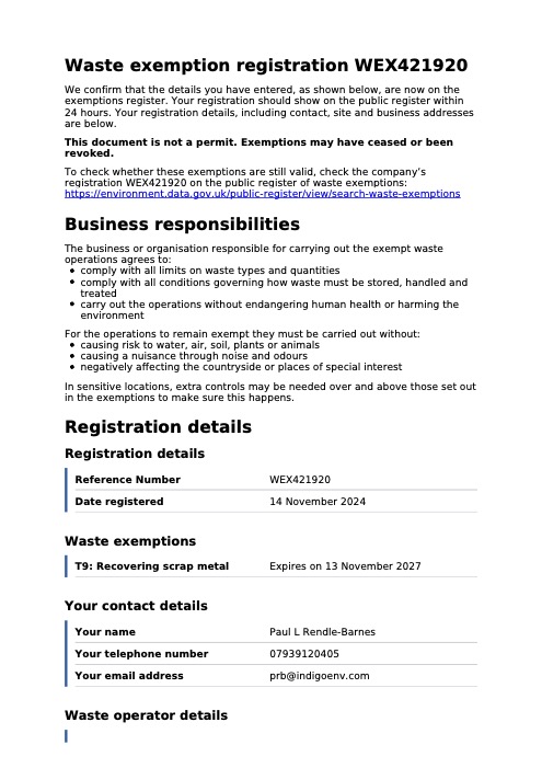 View Widnes Metals Exemption document in a new tab